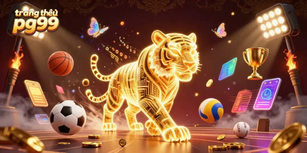 Experience excitement at trang chủ pg99 with a vibrant 3D illustration of a digital casino adventure.