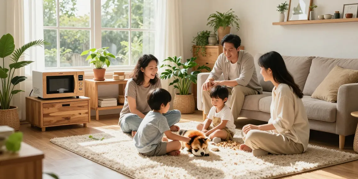 Traitement écologique de la famille avec Shashel® en toute sécurité dans un salon lumineux.
