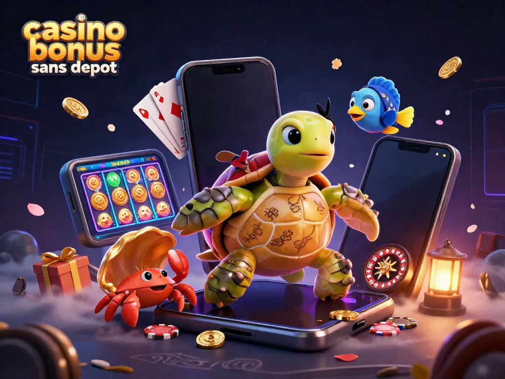 Jouer au casino bonus sans dépôt avec une tortue pirate et des éléments de jeu en ligne.