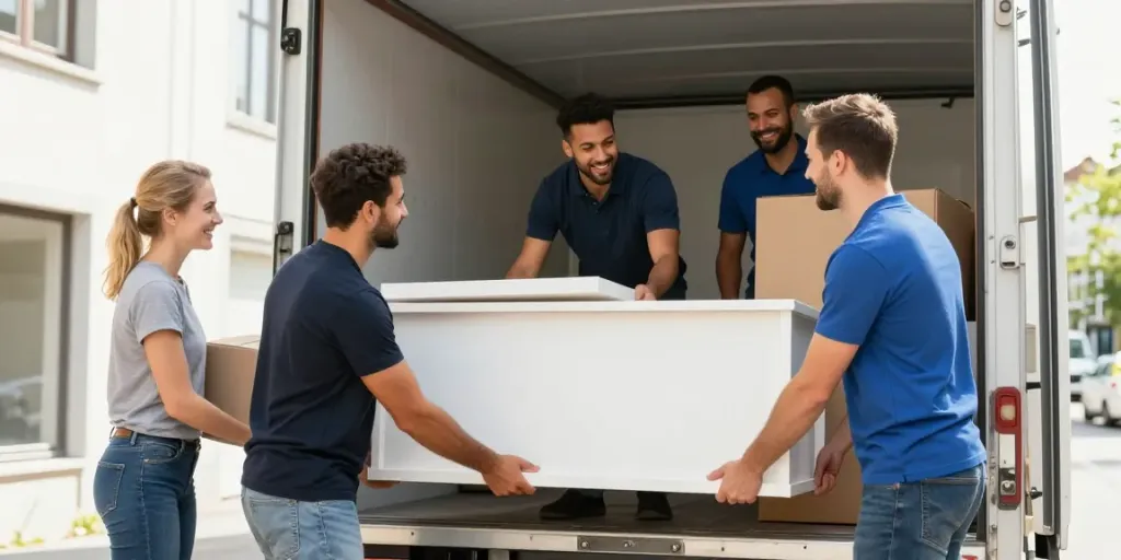 Déménagement Lausanne : Équipe de déménageurs locaux professionnels en action, confiance et efficacité.